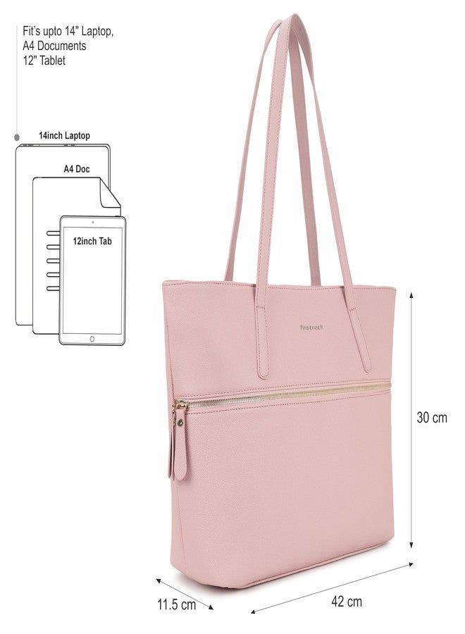 Fastrack Casual Laptop Tote Bag For Girls, Large Size With A Zipper Closure And Padded Laptop Compartment, Compatible With Laptops Up To 14 Inches, Double Handle Bag, Pink - Image 4